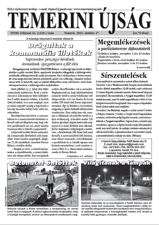 Temerini Újság, 28. évf. 2022. október 27. 42. sz.