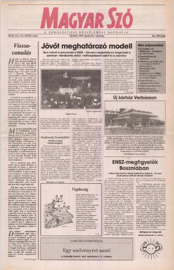 Magyar Szó, 49. évf. 1992. április 26. 114. sz. 1–28. oldal