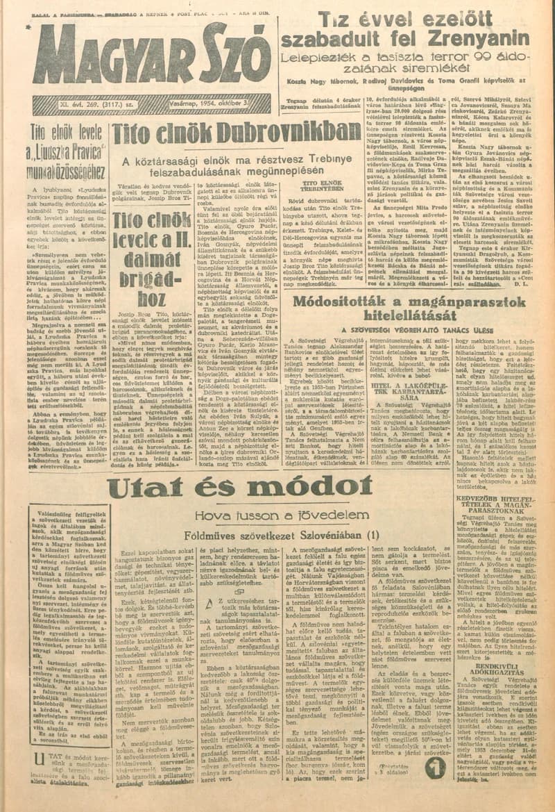 Magyar Szó, 11. évf. 1954. október 3. 269. sz. 1–14. oldal