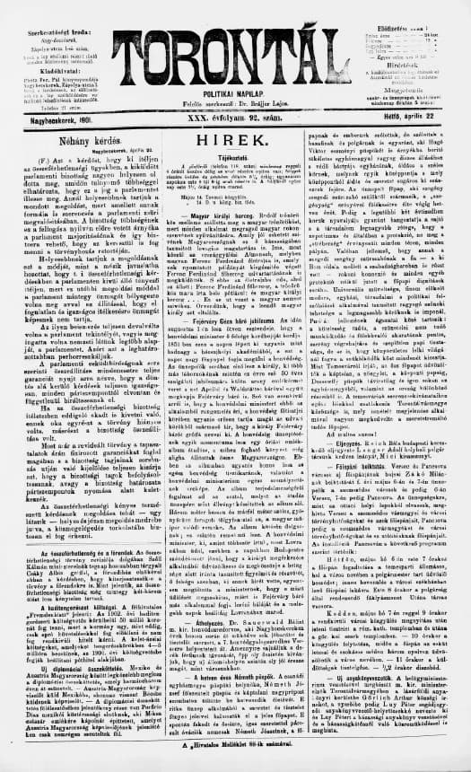 Torontál, 30. évf. 1901. április 22. 92. sz.