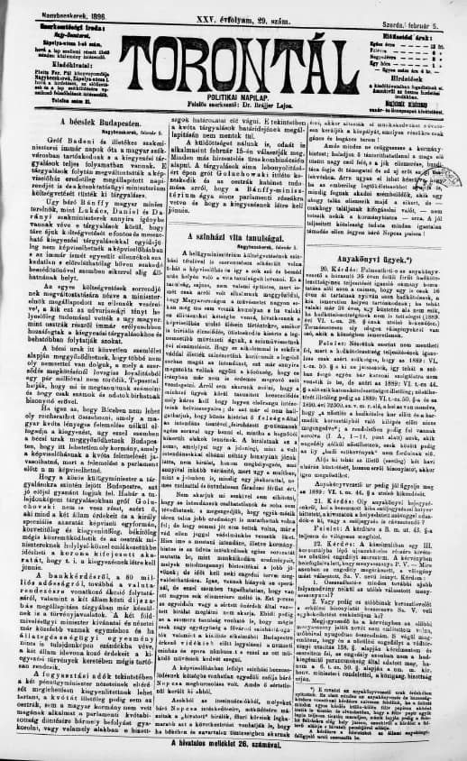 Torontál, 25. évf. 1896. február 5. 29. sz.