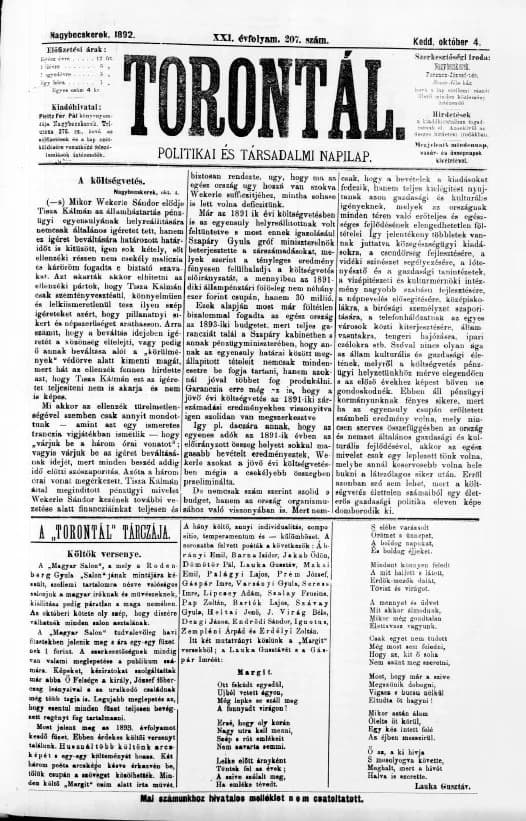 Torontál, 21. évf. 1892. október 4. 207. sz.