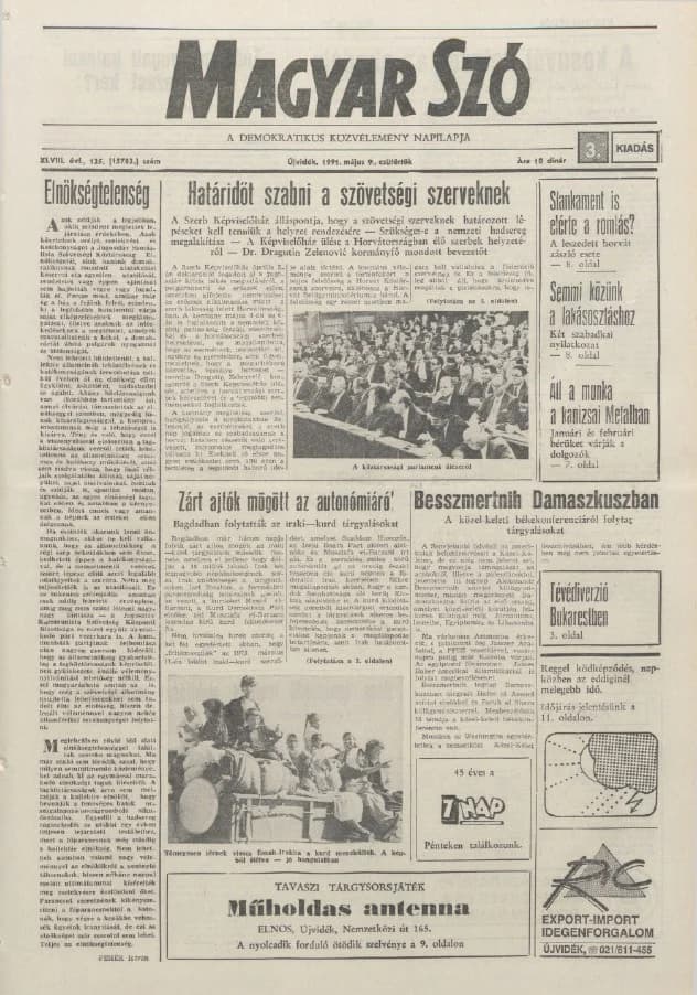 Magyar Szó, 48. évf. 1991. május 9. 125. sz. 1–20. oldal
