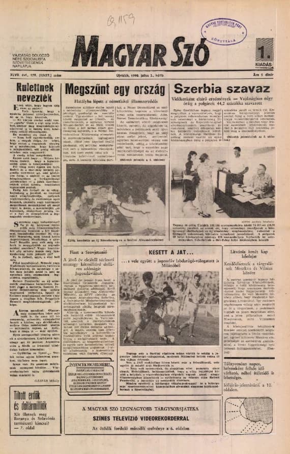 Magyar Szó, 47. évf. 1990. július 2. 179. sz. 1–20. oldal
