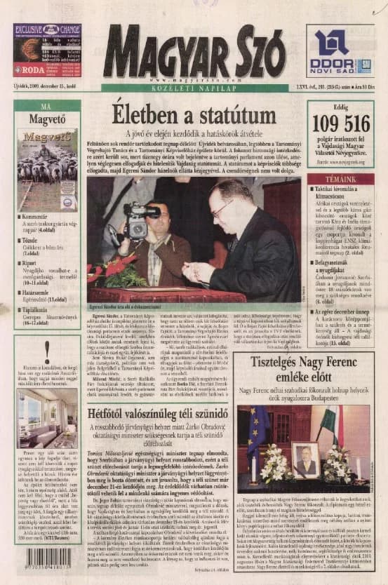 Magyar Szó, 66. évf. 2009. december 15. 193. sz. 1–20. oldal