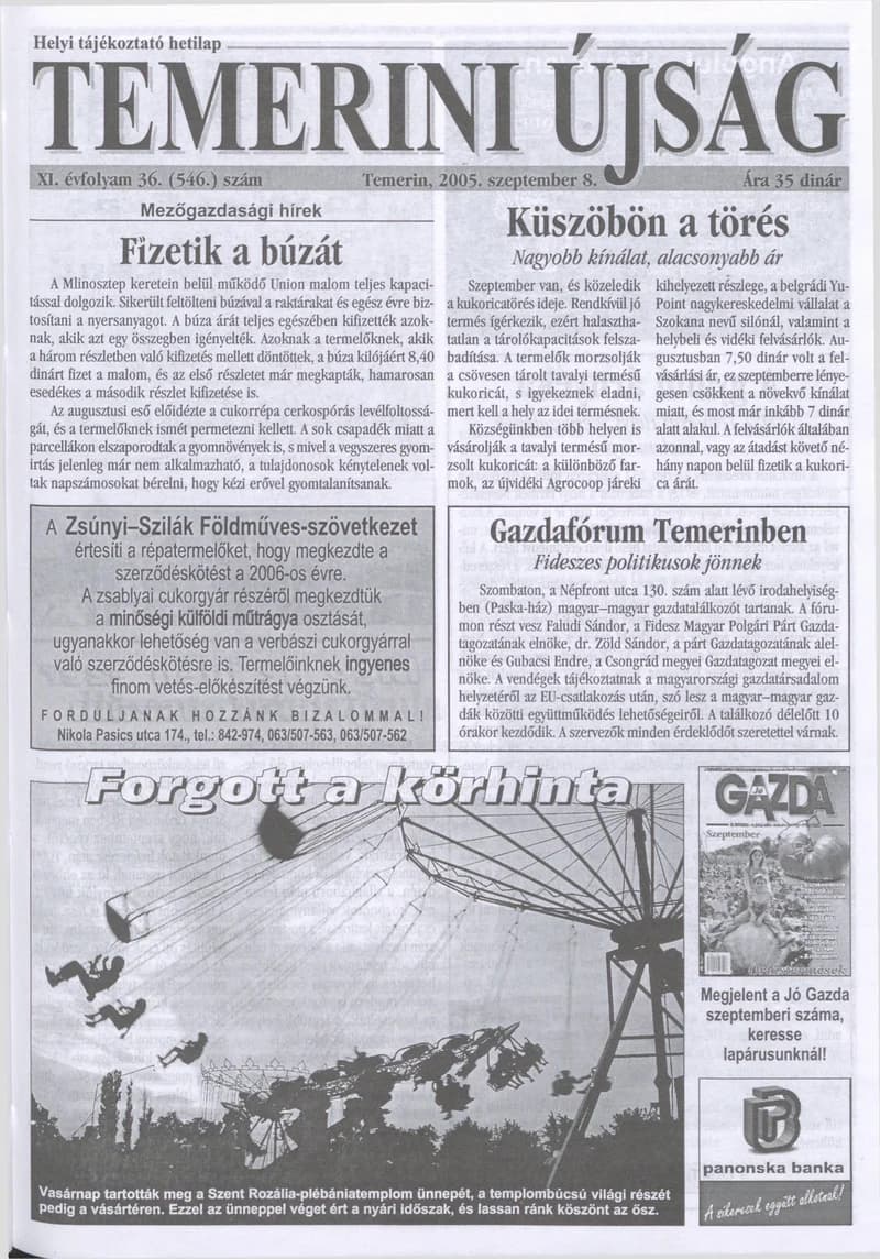 Temerini Újság, 11. évf. 2005. szeptember 8. 36. sz.