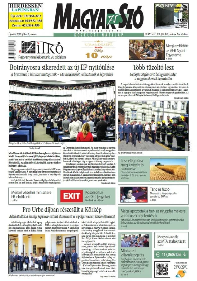 Magyar Szó, 76. évf. 2019. július 3. 151. sz. 1–16. oldal