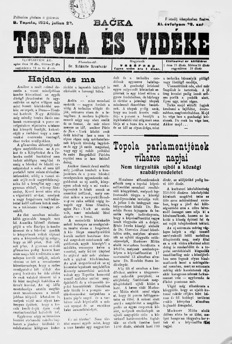 Bačka Topola és Vidéke, 11. évf. 1934. július 22. 29. sz.