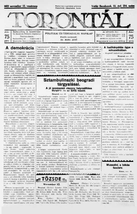 Torontál, 51. évf. 1922. november 12. 254. sz.