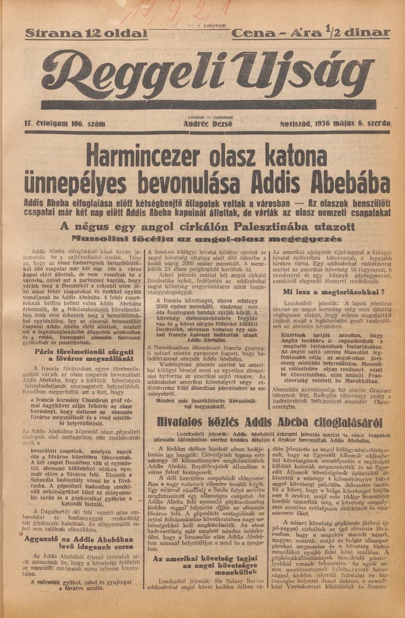 Reggeli Újság, 17. évf. 1936. május 6. 106. sz.