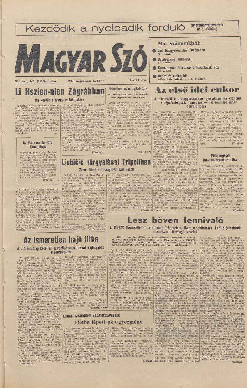 Magyar Szó, 41. évf. 1984. szeptember 3. 243. sz. 1–8. oldal