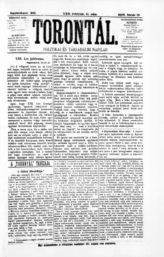 Torontál, 22. évf. 1893. február 20. 41. sz.