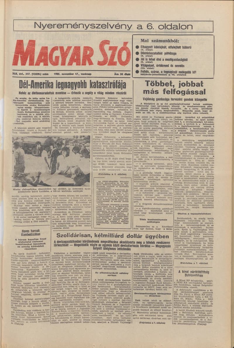 Magyar Szó, 42. évf. 1985. november 17. 317. sz. 1–32. oldal