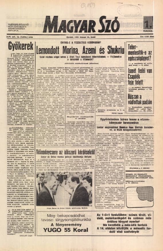 Magyar Szó, 46. évf. 1989. február 28. 56. sz. 1–20. oldal
