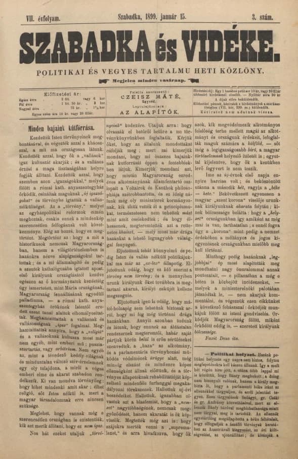 Szabadka és vidéke II, 7. évf. 1899. január 15. 3. sz.