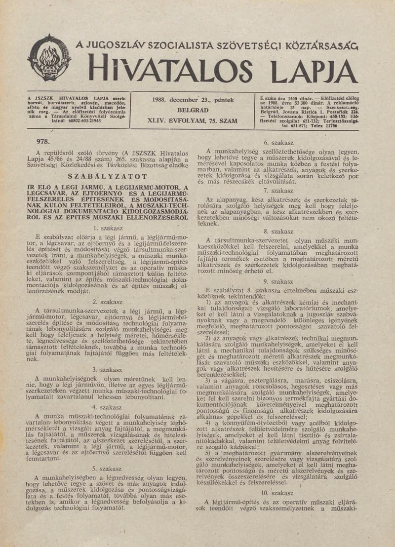 A Jugoszláv Szocialista Szövetségi Köztársaság Hivatalos Lapja, 44. évf. 1988. december 23. 75. sz. 1893–1916. oldal