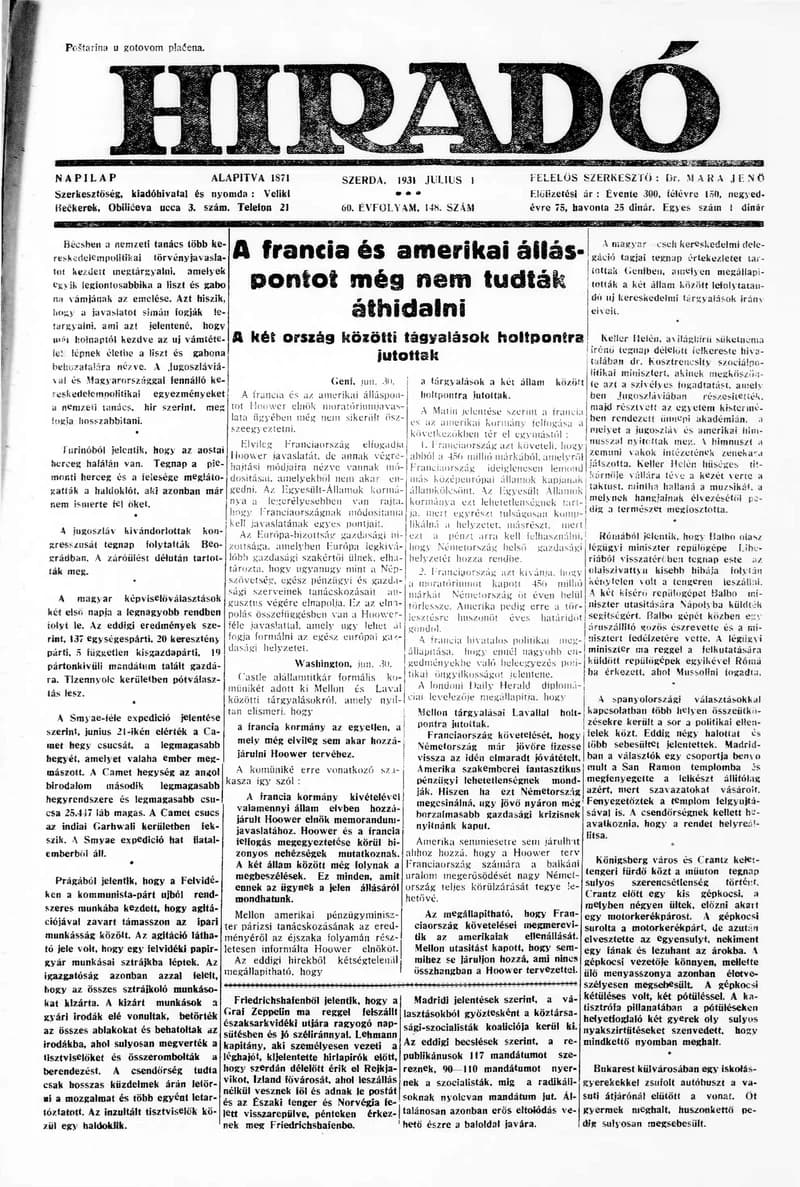 Híradó, 60. évf. 1931. július 1. 148. sz.