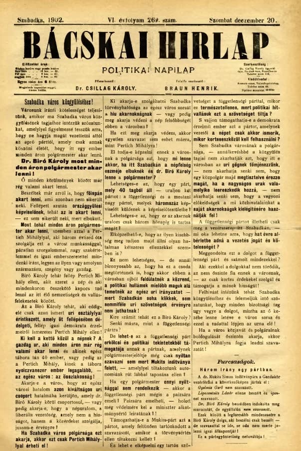 Bácskai Hirlap, 6. évf. 1902. december 20. 269. sz.