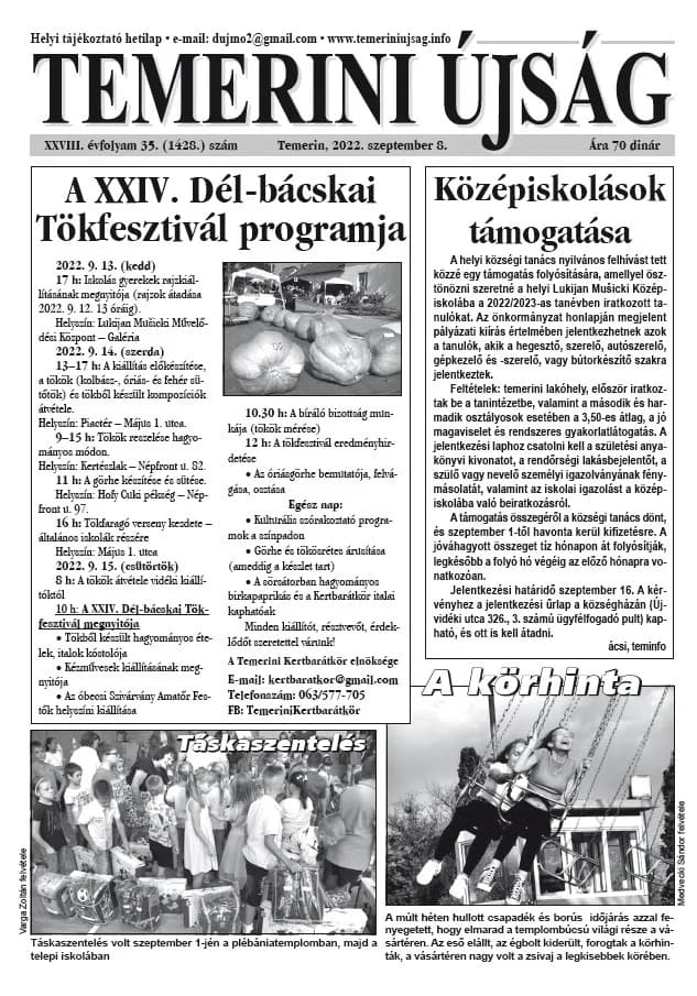 Temerini Újság, 28. évf. 2022. szeptember 8. 35. sz.
