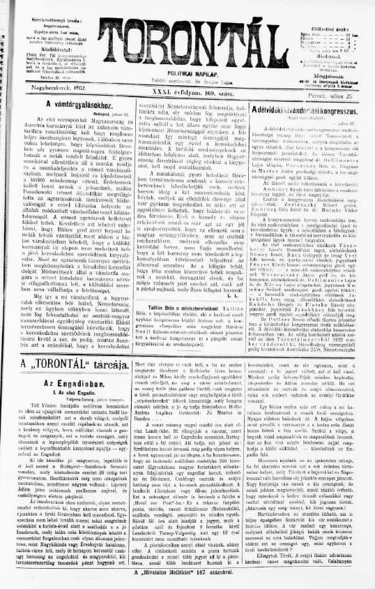 Torontál, 31. évf. 1902. július 25. 169. sz.