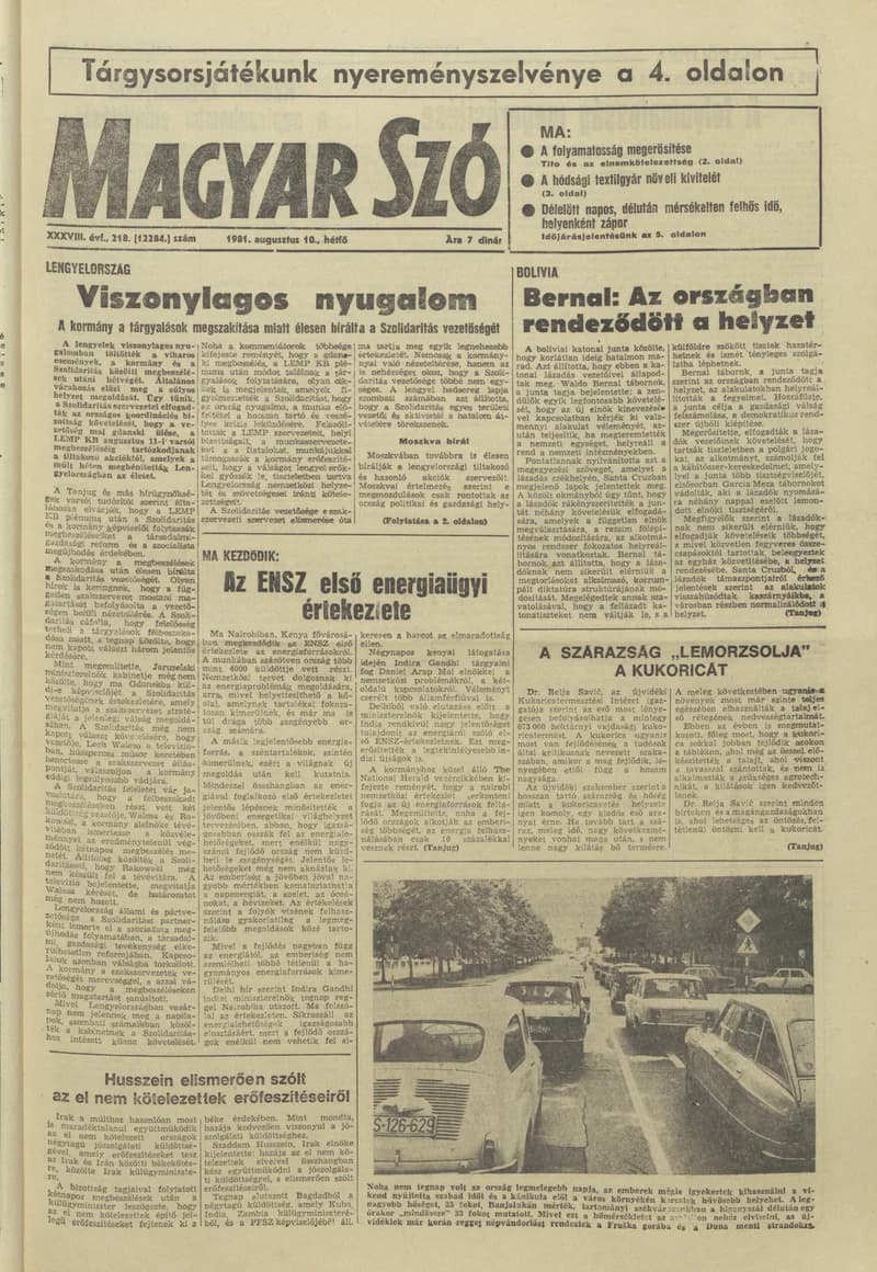 Magyar Szó, 38. évf. 1981. augusztus 10. 218. sz.