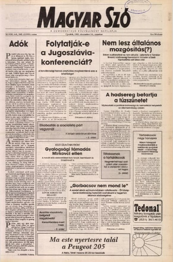 Magyar Szó, 48. évf. 1991. december 14. 341. sz. 1–20. oldal