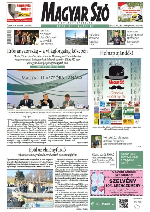 Magyar Szó, 73. évf. 2016. december 1. 281. sz. 1–20. oldal