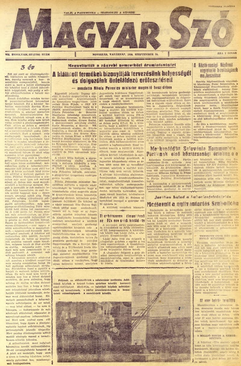 Magyar Szó, 7. évf. 1950. szeptember 24. 227. sz. 1–4. oldal
