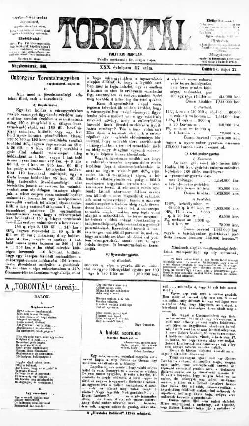 Torontál, 30. évf. 1901. május 23. 117. sz.
