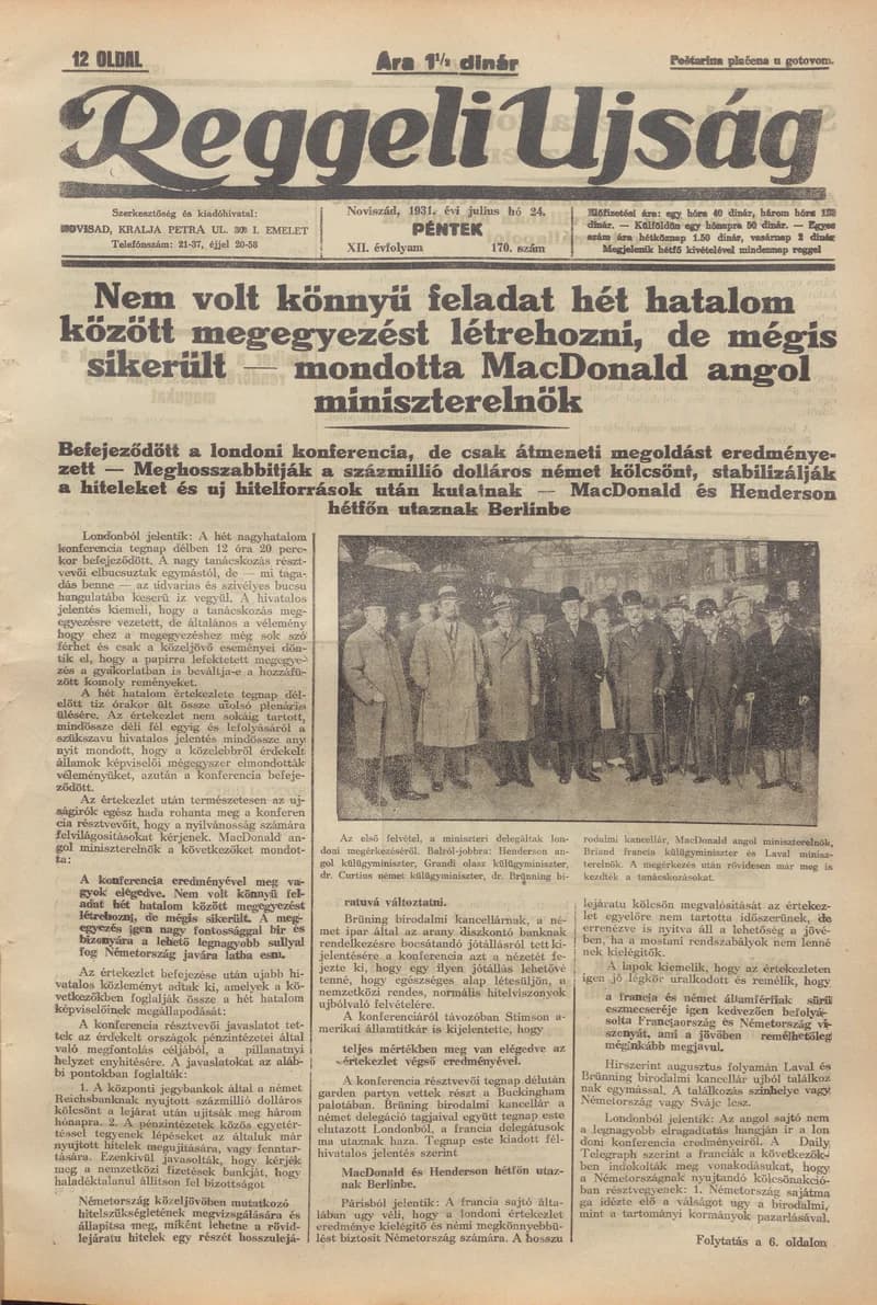Reggeli Újság, 12. évf. 1931. július 24. 170. sz.