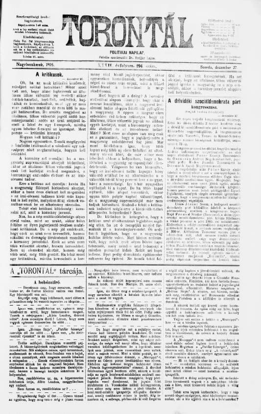 Torontál, 34. évf. 1905. december 27. 294. sz.