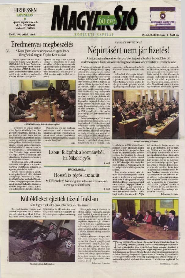 Magyar Szó, 61. évf. 2004. április 9. 83. sz. 1–20. oldal