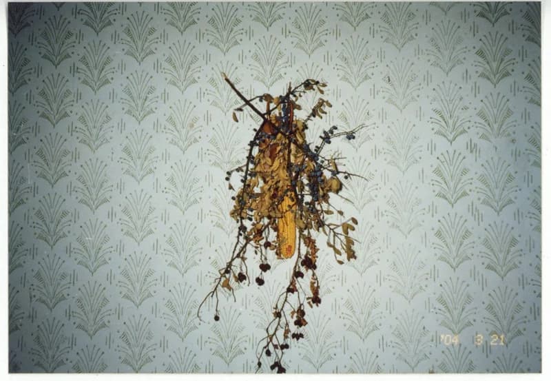 Csokorba kötött kökény és galagonya az erdész irodájában