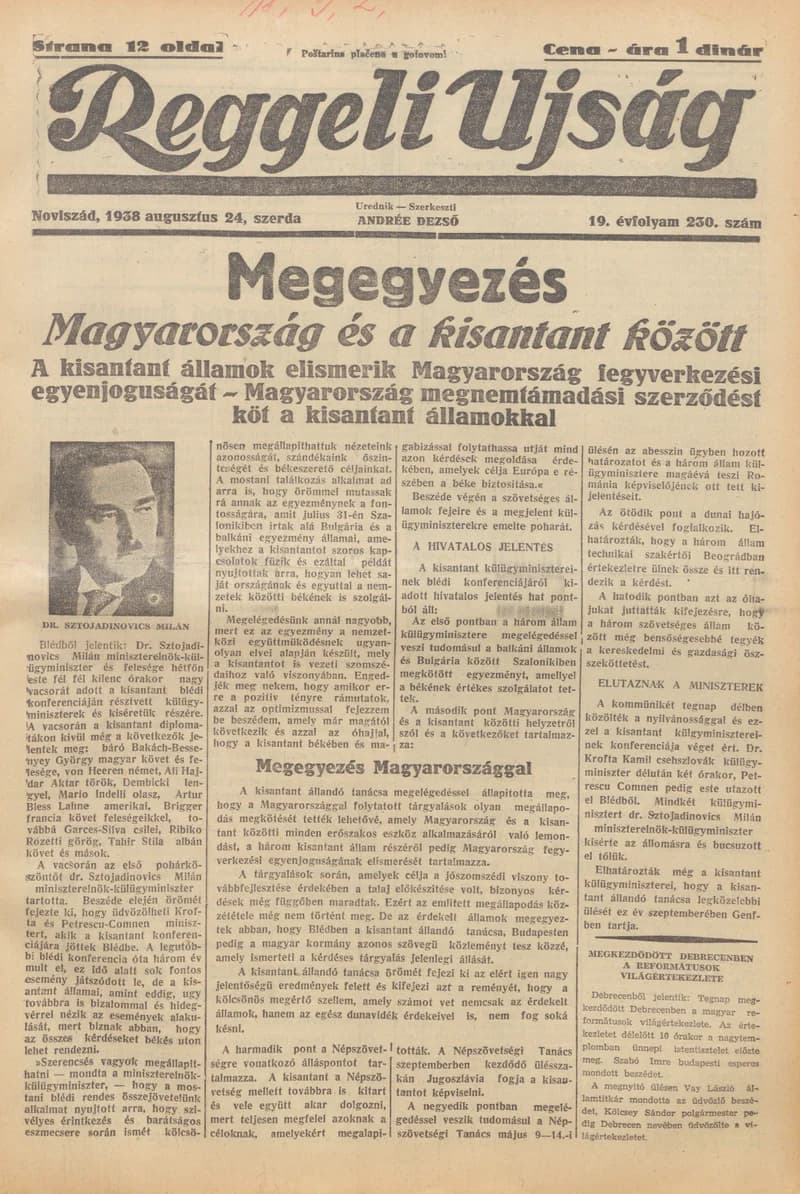 Reggeli Újság, 19. évf. 1938. augusztus 24. 230. sz.