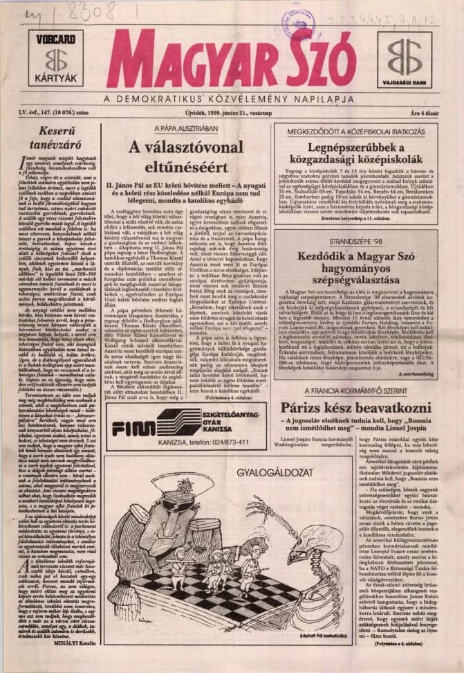 Magyar Szó, 55. évf. 1998. június 21. 147. sz. 1–24. oldal