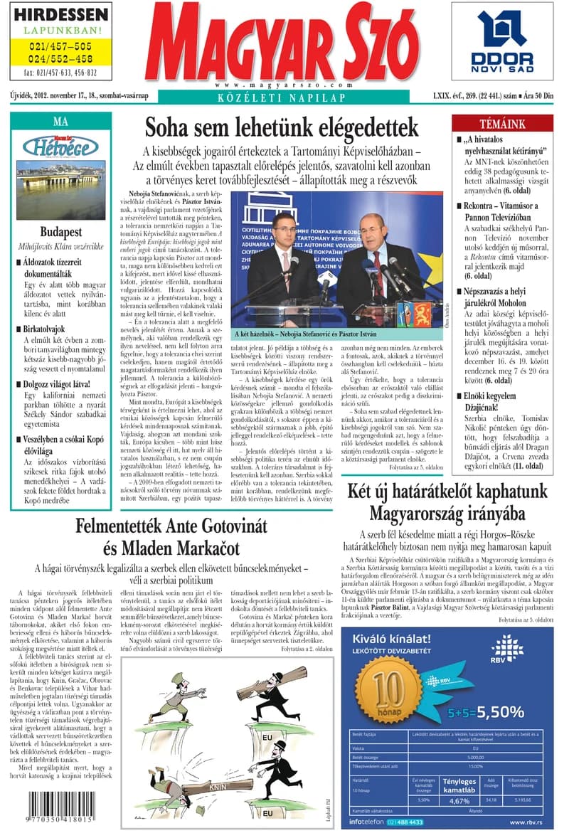 Magyar Szó, 69. évf. 2012. november 17. – 18. 269. sz. 1–48. oldal