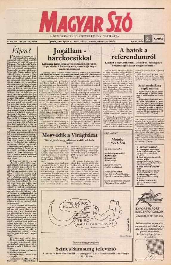 Magyar Szó, 48. évf. 1991. április 30. – május 2. 118. sz. 1–24. oldal