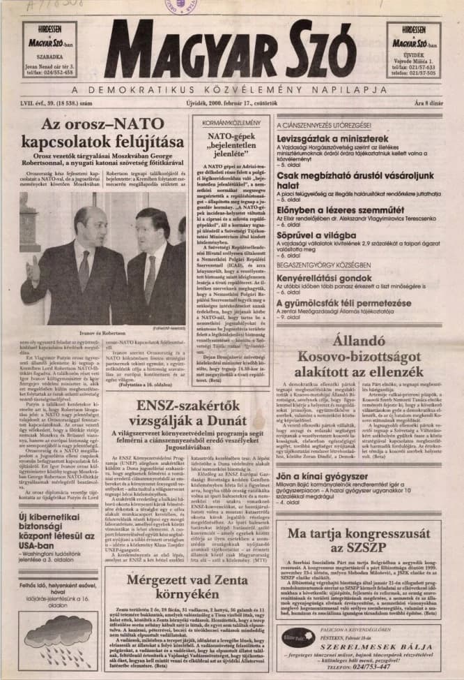Magyar Szó, 57. évf. 2000. február 17. 39. sz. 1–16. oldal