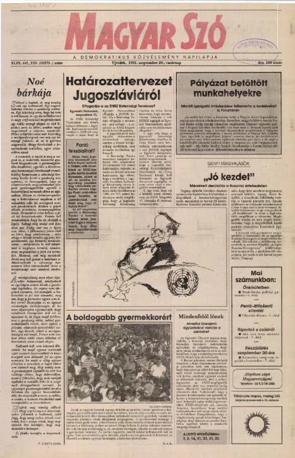 Magyar Szó, 49. évf. 1992. szeptember 20. 259. sz. 1–24. oldal