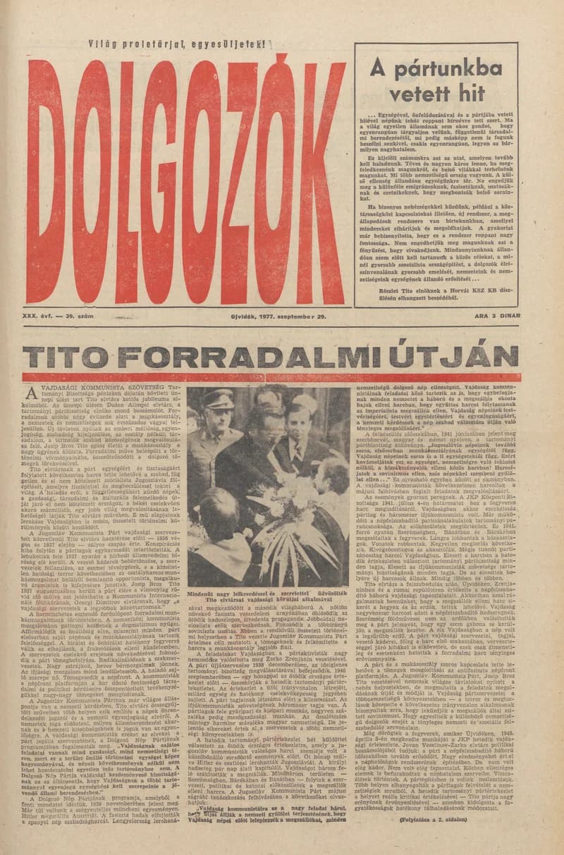 Dolgozók, 31. évf. 1977. szeptember 29. 39. sz.