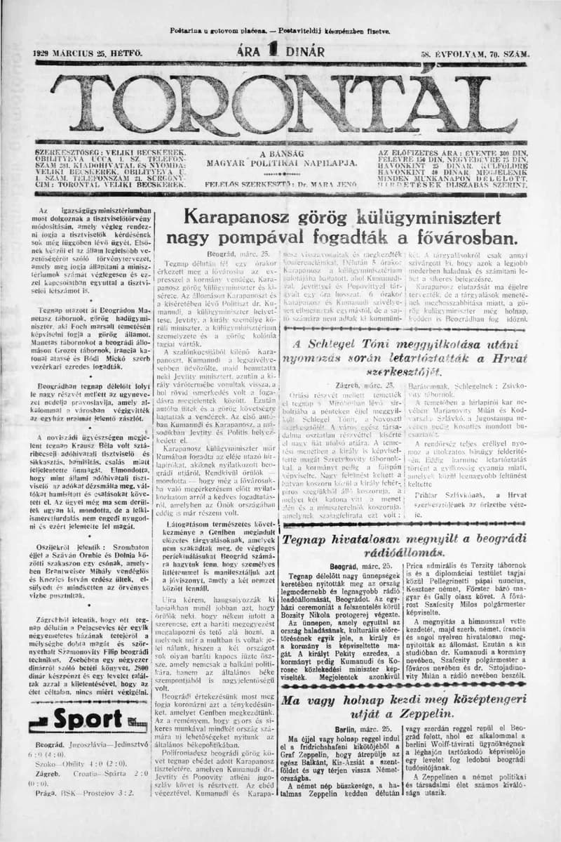 Torontál, 58. évf. 1929. március 25. 70. sz.