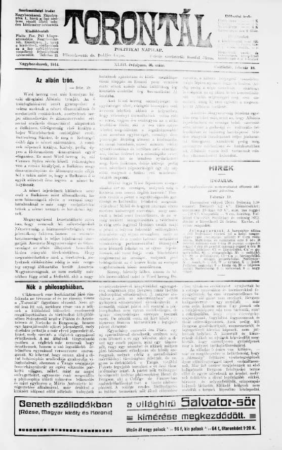 Torontál, 43. évf. 1914. február 19. 40. sz.