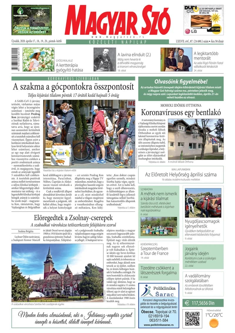Magyar Szó, 77. évf. 2020. április 17. – 20. 87. sz. 1–32. oldal