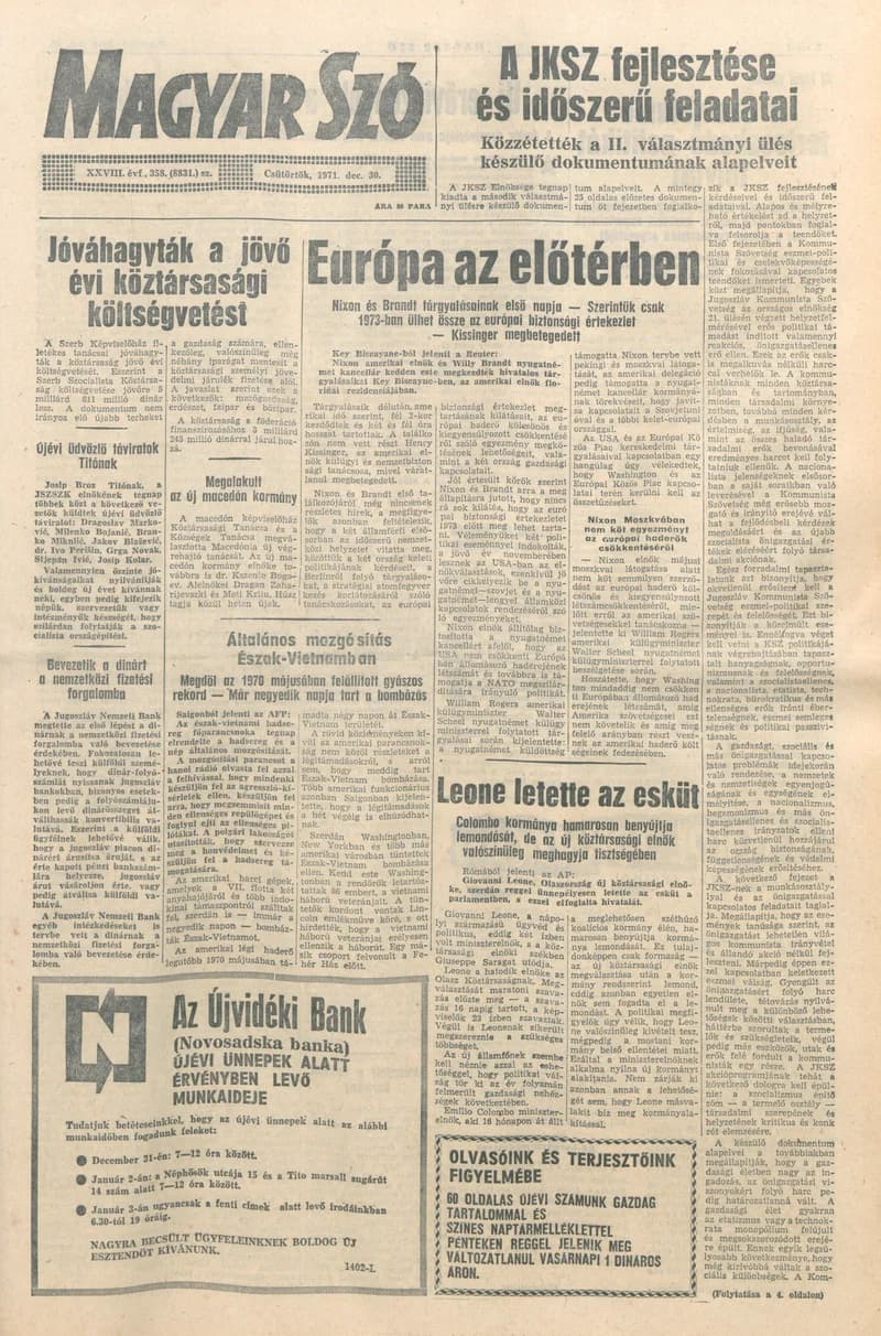 Magyar Szó, 28. évf. 1971. december 30. 358. sz. 1–20. oldal