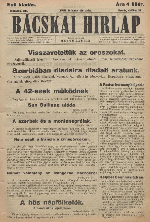 Bácskai Hirlap, 18. évf. 1914. október 28. 269. sz.