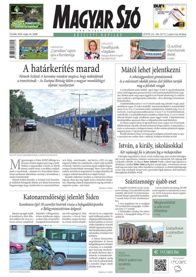 Magyar Szó, 77. évf. 2020. május 18. 108. sz. 1–12. oldal