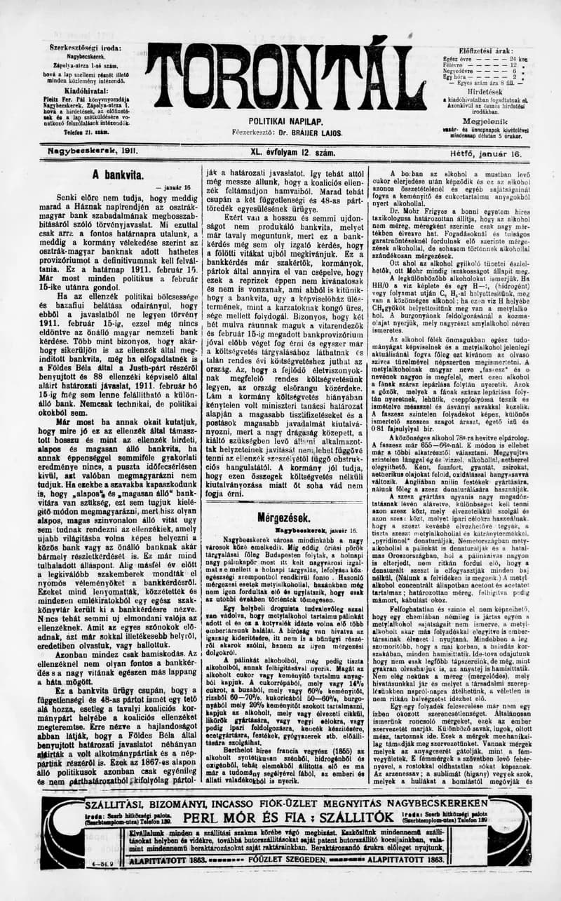 Torontál, 40. évf. 1911. január 16. 12. sz.