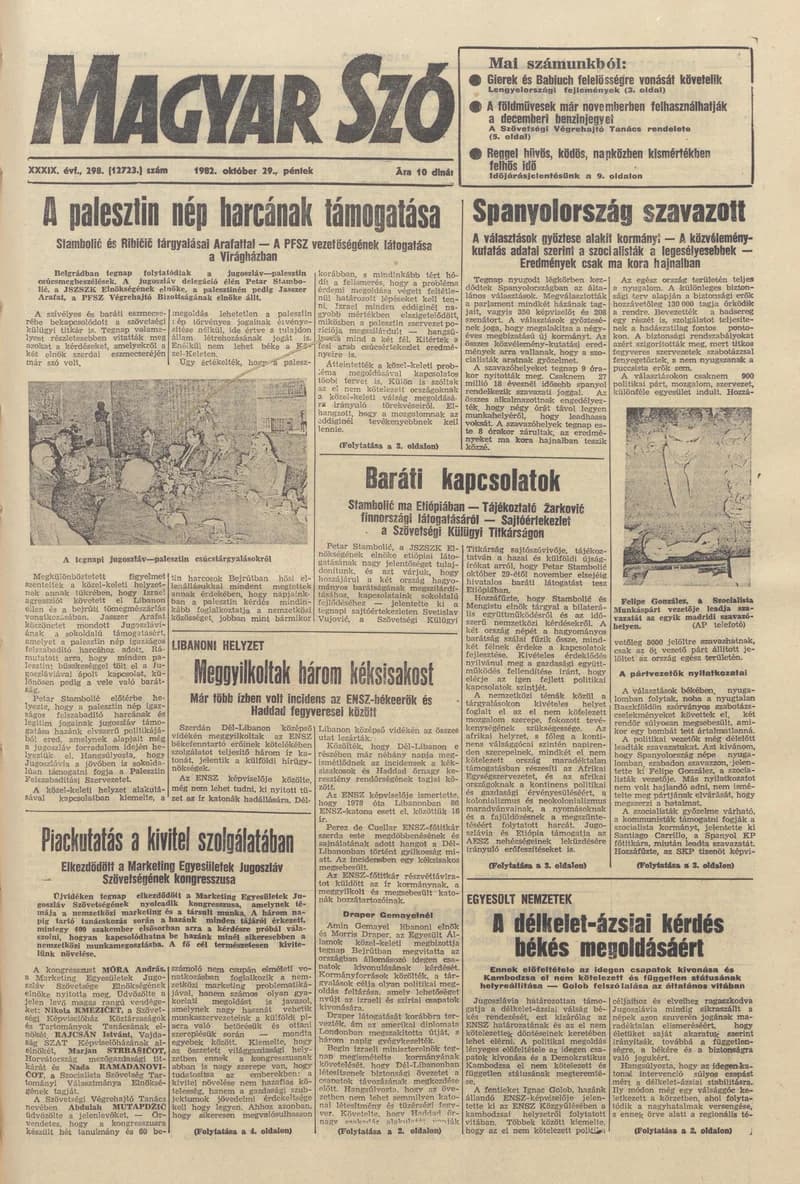 Magyar Szó, 39. évf. 1982. október 29. 298. sz. 1–20. oldal