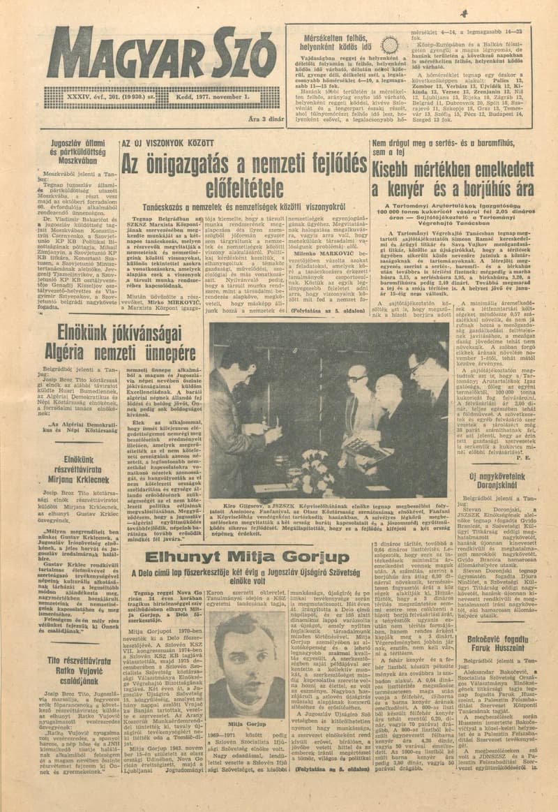 Magyar Szó, 34. évf. 1977. november 1. 301. sz.