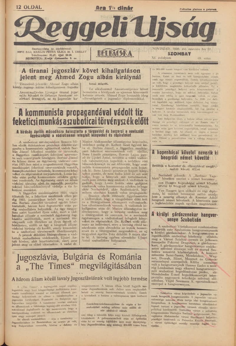 Reggeli Újság, 11. évf. 1930. március 22. 69. sz.